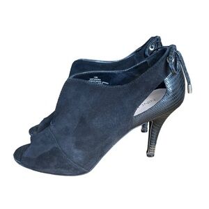 NINE West Andra Black Leather Suede Ankle Boot Bootie 3.5" Heels Womens Size 10M